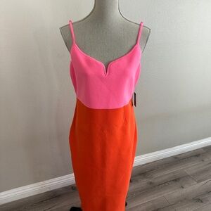 Express Pink and Orange Midi Dress